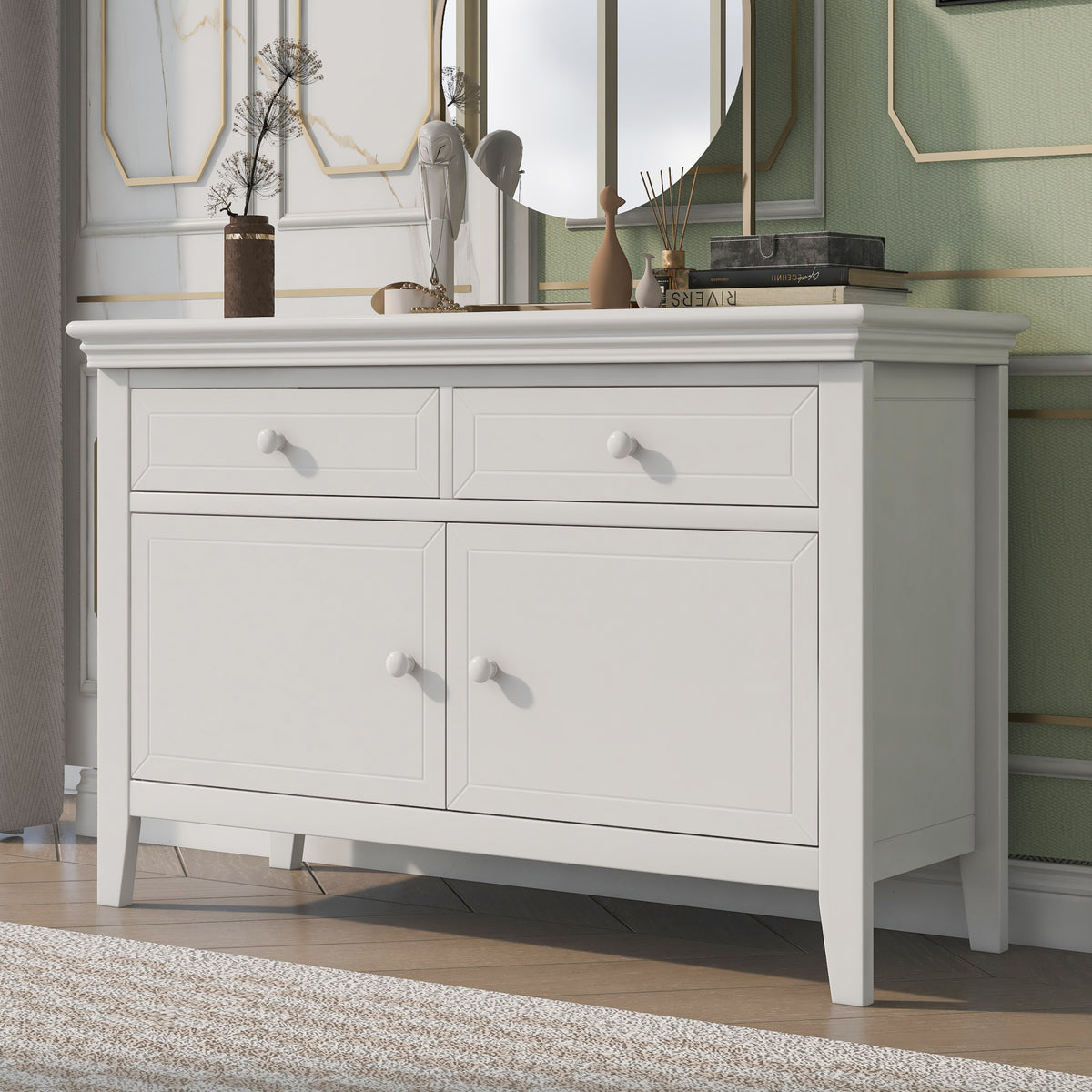 Traditional Concise Style White Solid Wood Dresser