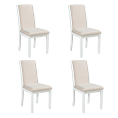 Farmhouse Wood Full Back Dining Chairs with Upholstered Cushions (Set of 4) - White+Cushion Beige