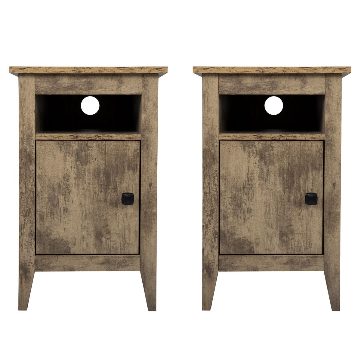 End Table with Cabinet and Shelf (Set of 2) - Rustic Brown