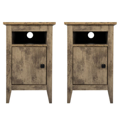 End Table with Cabinet and Shelf (Set of 2) - Rustic Brown