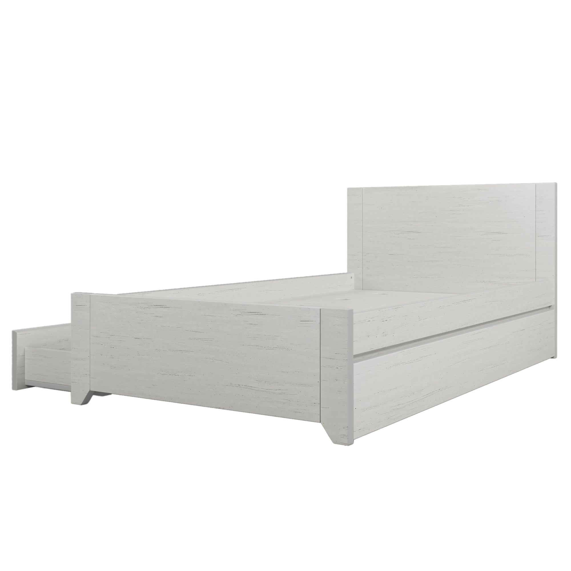 Twin Size Bed with Reversible Pull-out Storage Drawer Gray Wood Grain Sticker Surfaces - Off White