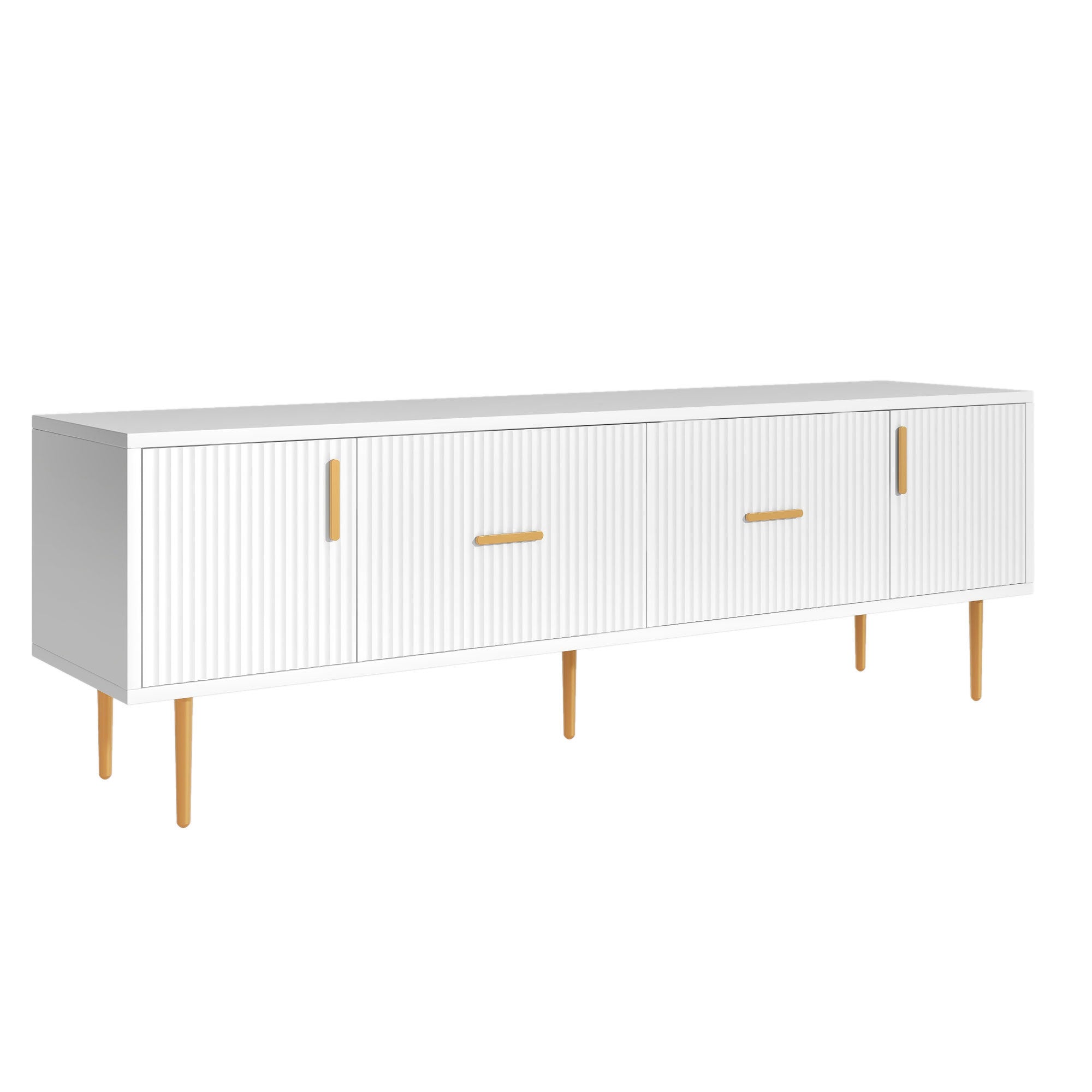 Modern TV Stand with 5 Champagne Legs, TVS Up to 75'' - White