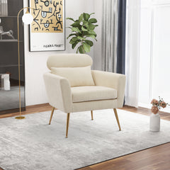 29.5"W Modern Chenille Upholstered Single Sofa Leisure Club Chair with Gold Metal Leg and Throw Pillow - Beige
