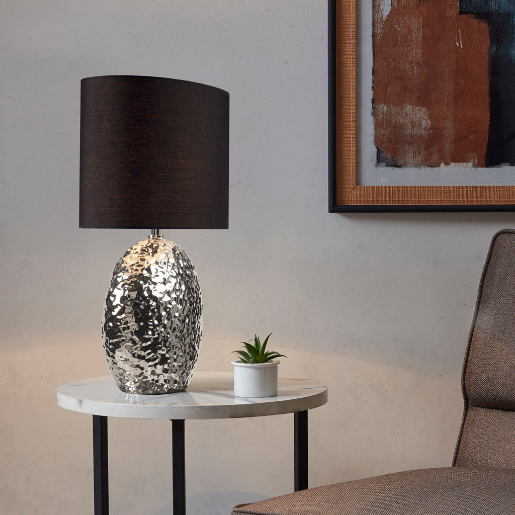 Alessio Oval Ceramic Table Lamp - Silver