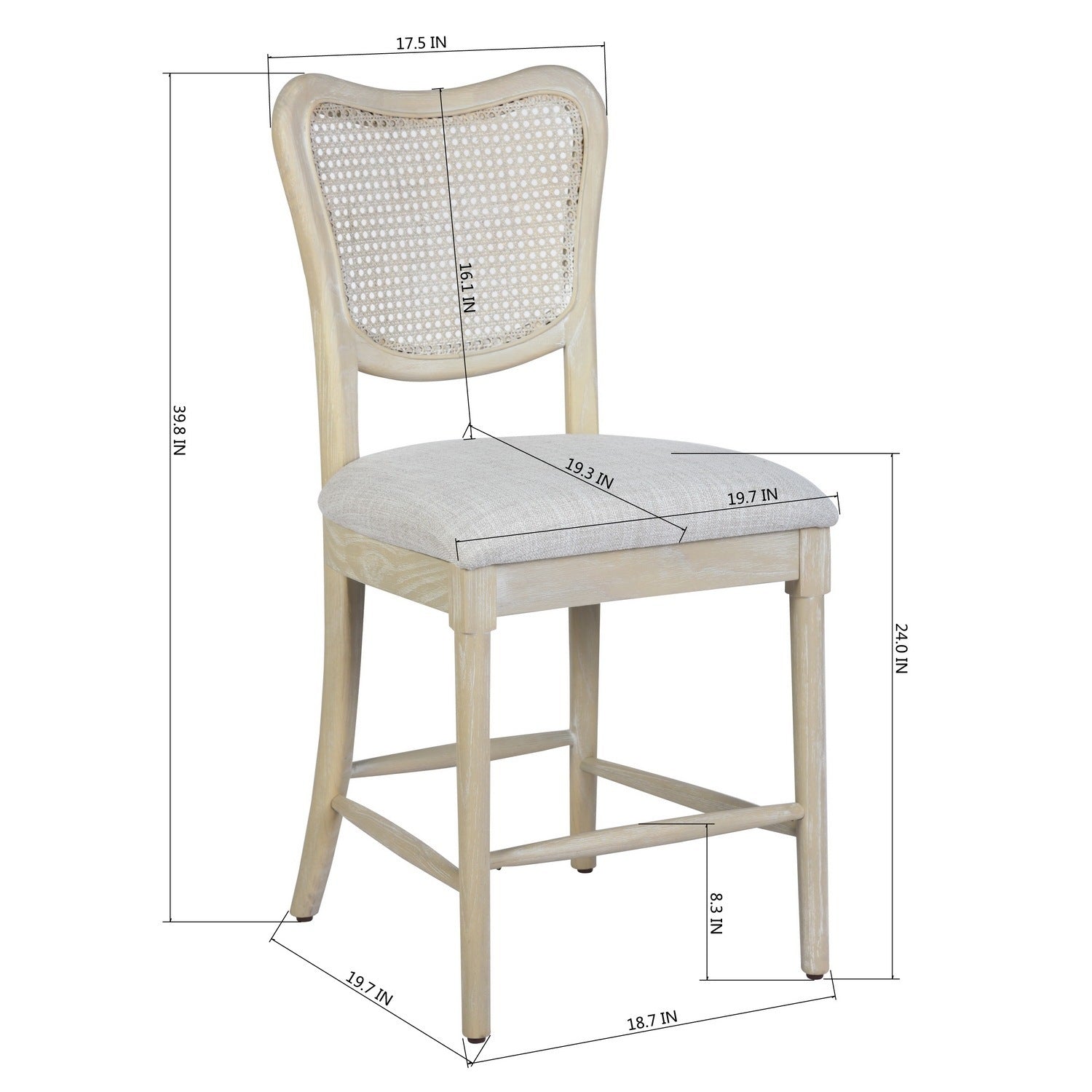 Farmhouse Dining Room Accent Chairs French Distressed Bedroom Barstools with Round Rattan Back Elegant Kitchen Chairs Side Chair (Set of 2) - Rattan Back in Beige