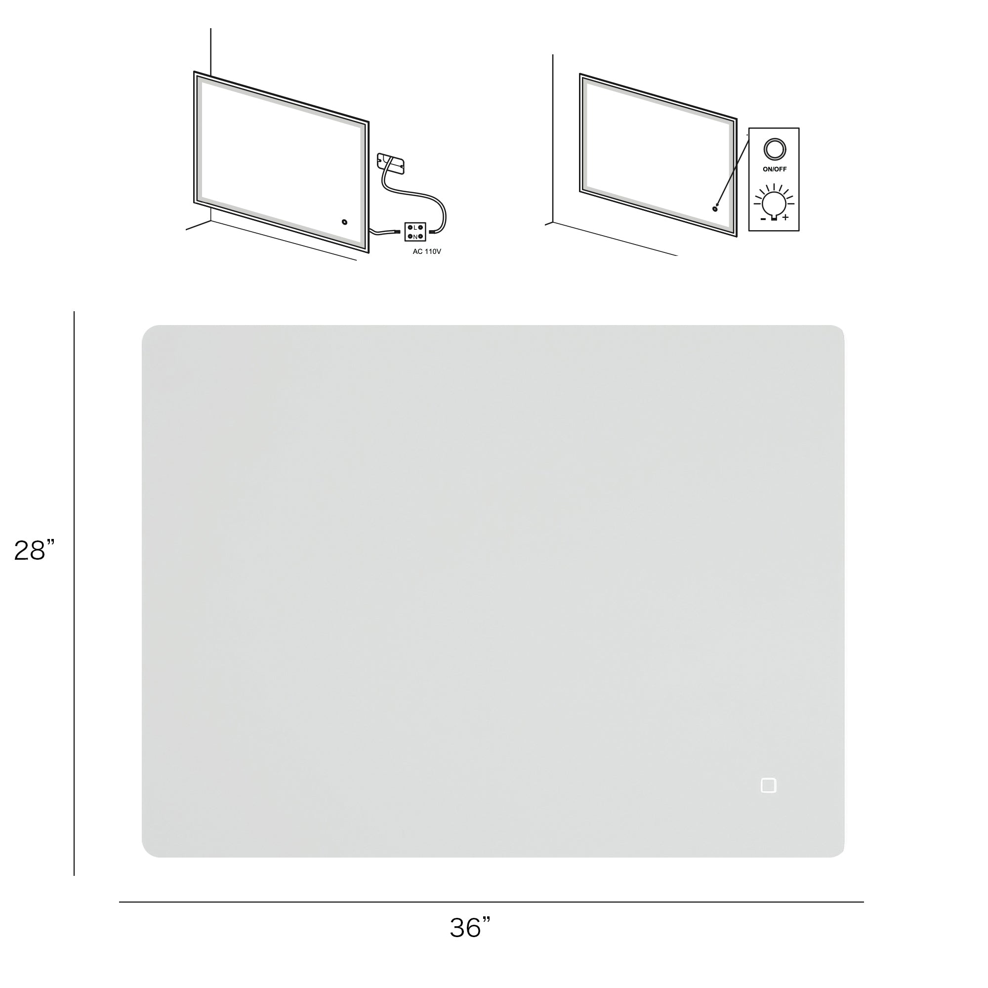 MAICOSY 36"x28"  Large Rectangular Vanity LED Bathroom Mirrors Wall Touch Anti-Fog