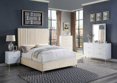 Edzia Queen Bed - Beige Velvet