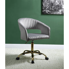 Modern Stripes Style Office Chair - Gray Velvet & Gold