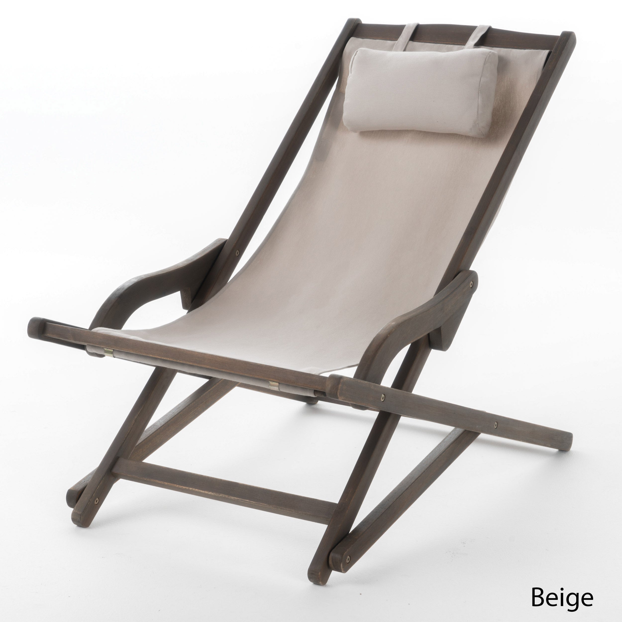 Outdoor Wood and Canvas Sling Chair (Set of 2) - Eucalyptus Wood/ Beige