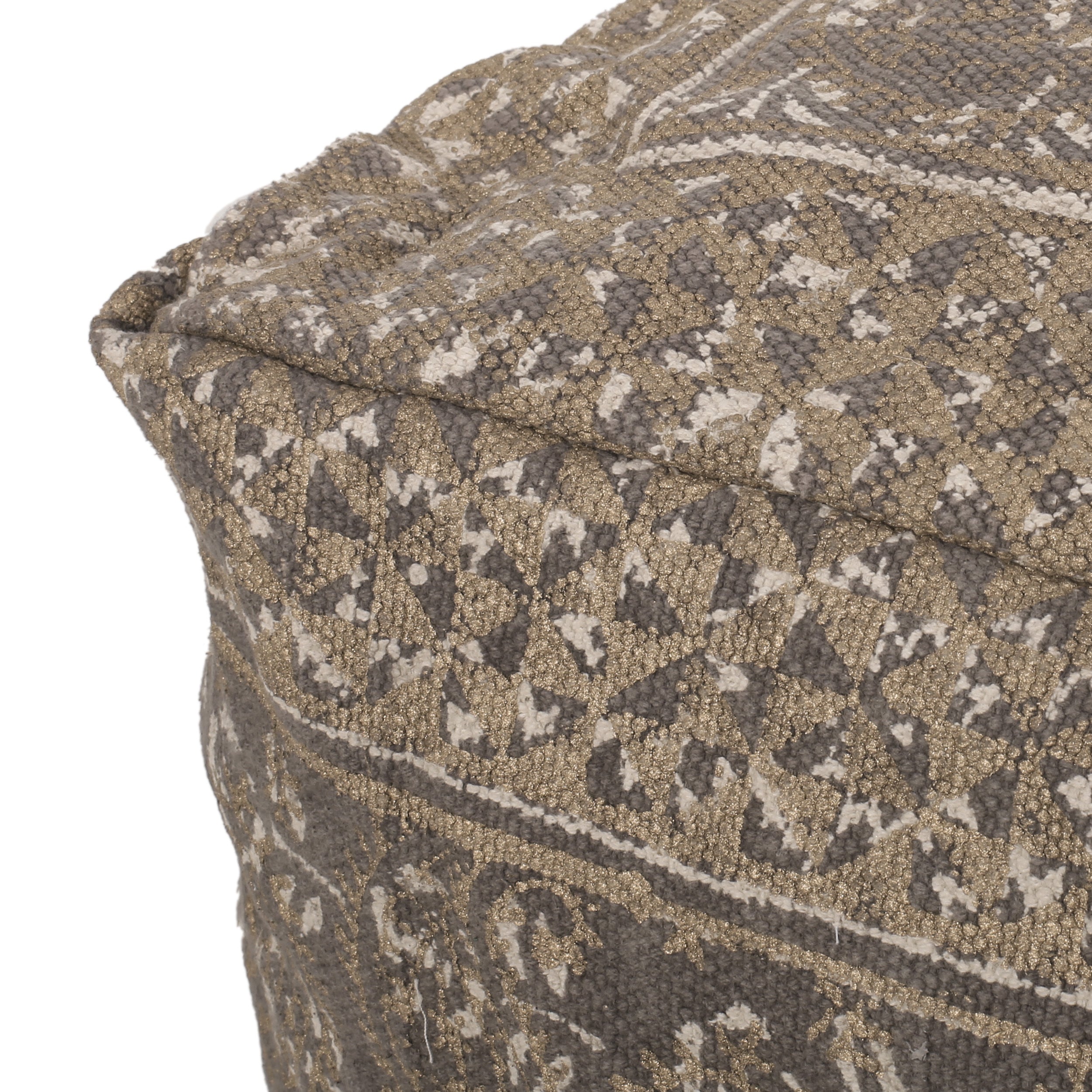 Boho Handcrafted Taupe Fabric Cube Pouf