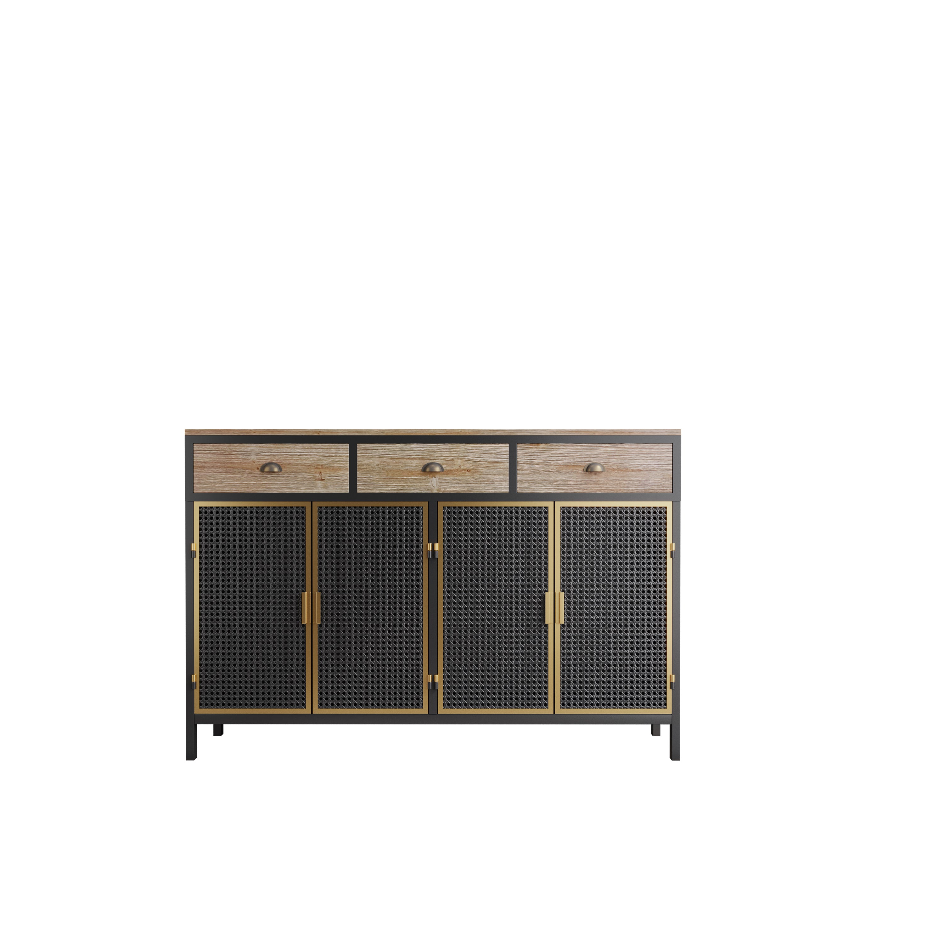 MAICOSY 48" Wide 4 Doors Modern Sideboard with 3 Top Drawers Attractive Stand