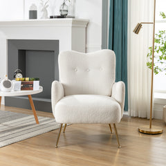 Modern Teddy Short Plush Particle Armchair, Accent Chair with Golden Metal Legs and High Back - White