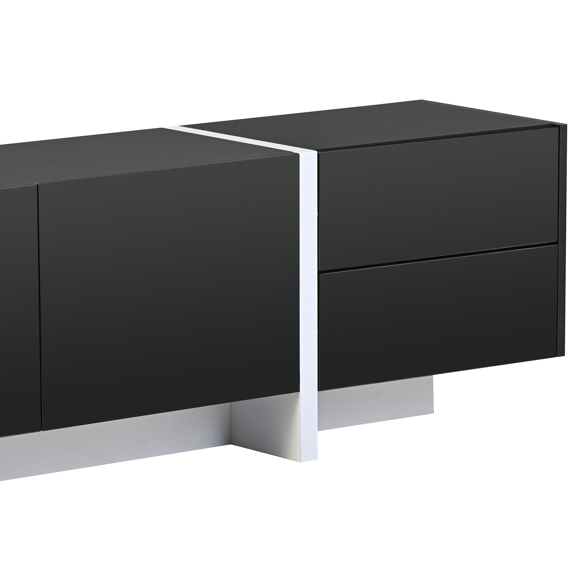 Contemporary Design TV Stand for TVs Up to 80” with High Gloss UV Surface - Black