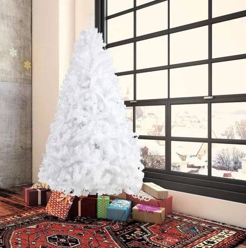 7 Ft High Christmas Tree 1000 Tips Decorate Pine Tree With Metal Legs White; With Decorations