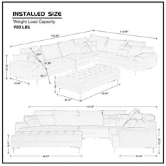 144'' Wide Reversible L-Shaped Sectional Sofa Couch Set with Ottoman for Living Room Apartment Home Hotel - Off White