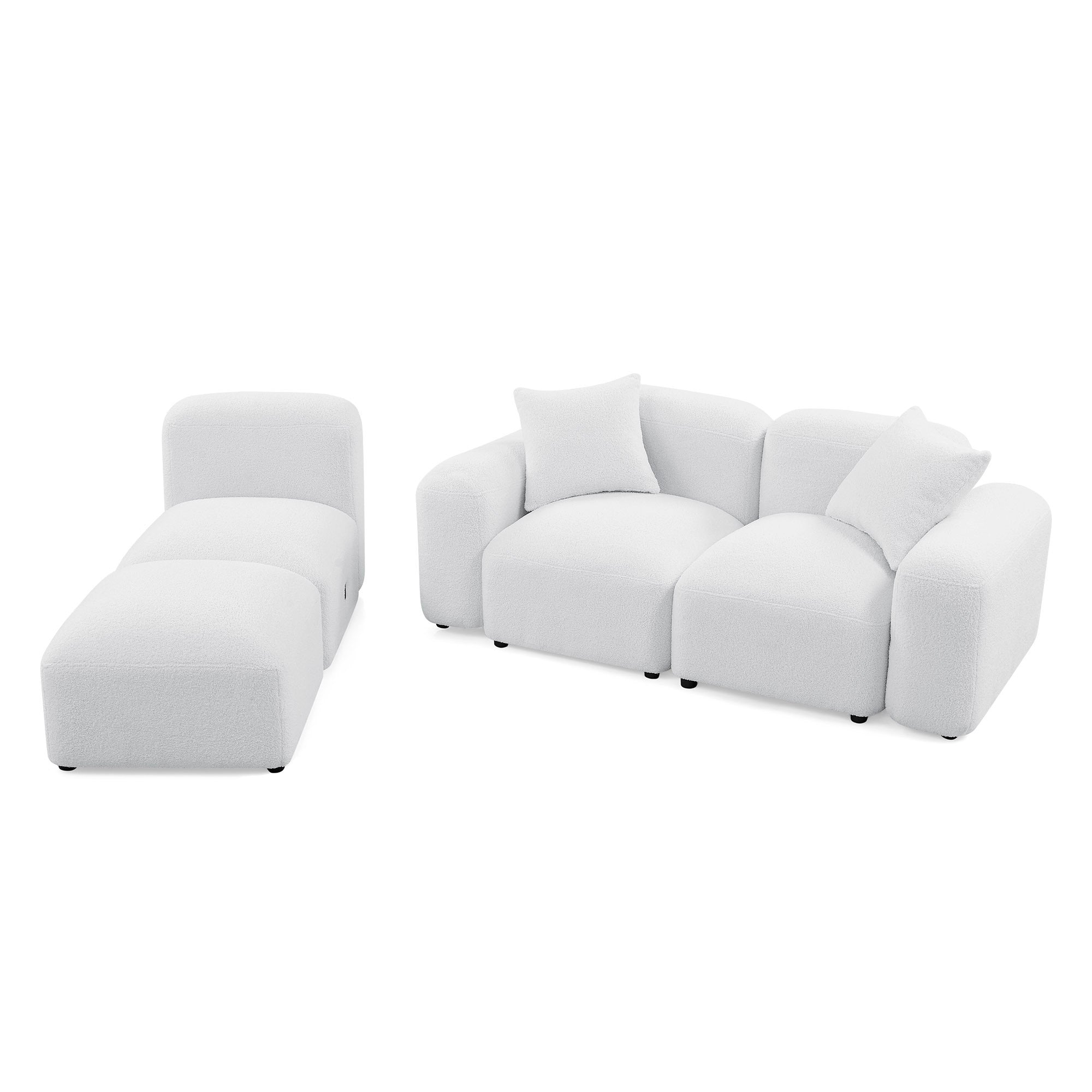 Teddy Fabric L-Shape Modular Sectional Sofa, DIY Combination - White