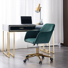 Modern Velvet Fabric Material Adjustable Height 360 revolving with Gold Metal Legs - Dark Green