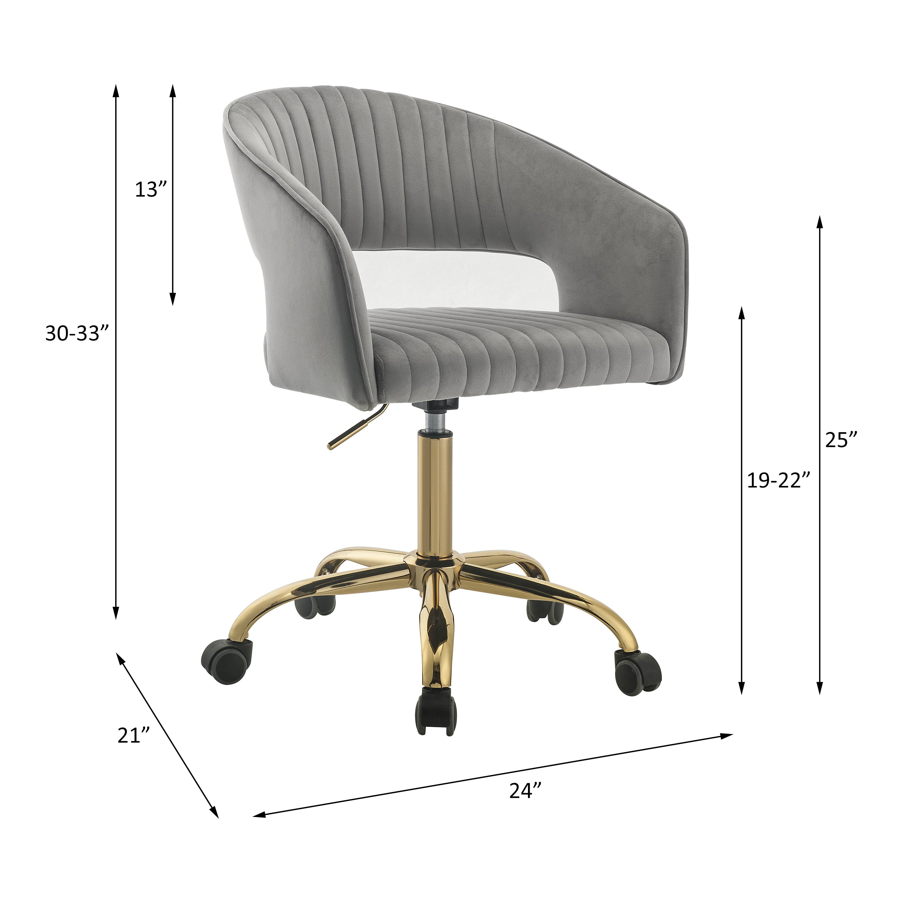 Modern Stripes Style Office Chair - Gray Velvet & Gold