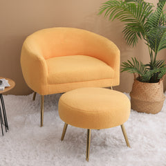 Accent Chair with Ottoman/Gold Legs, Modern Accent Chair for Living Room, Bedroom or Reception Room,Teddy Short Plush Particle Velvet Armchair with Ottoman - Yellow