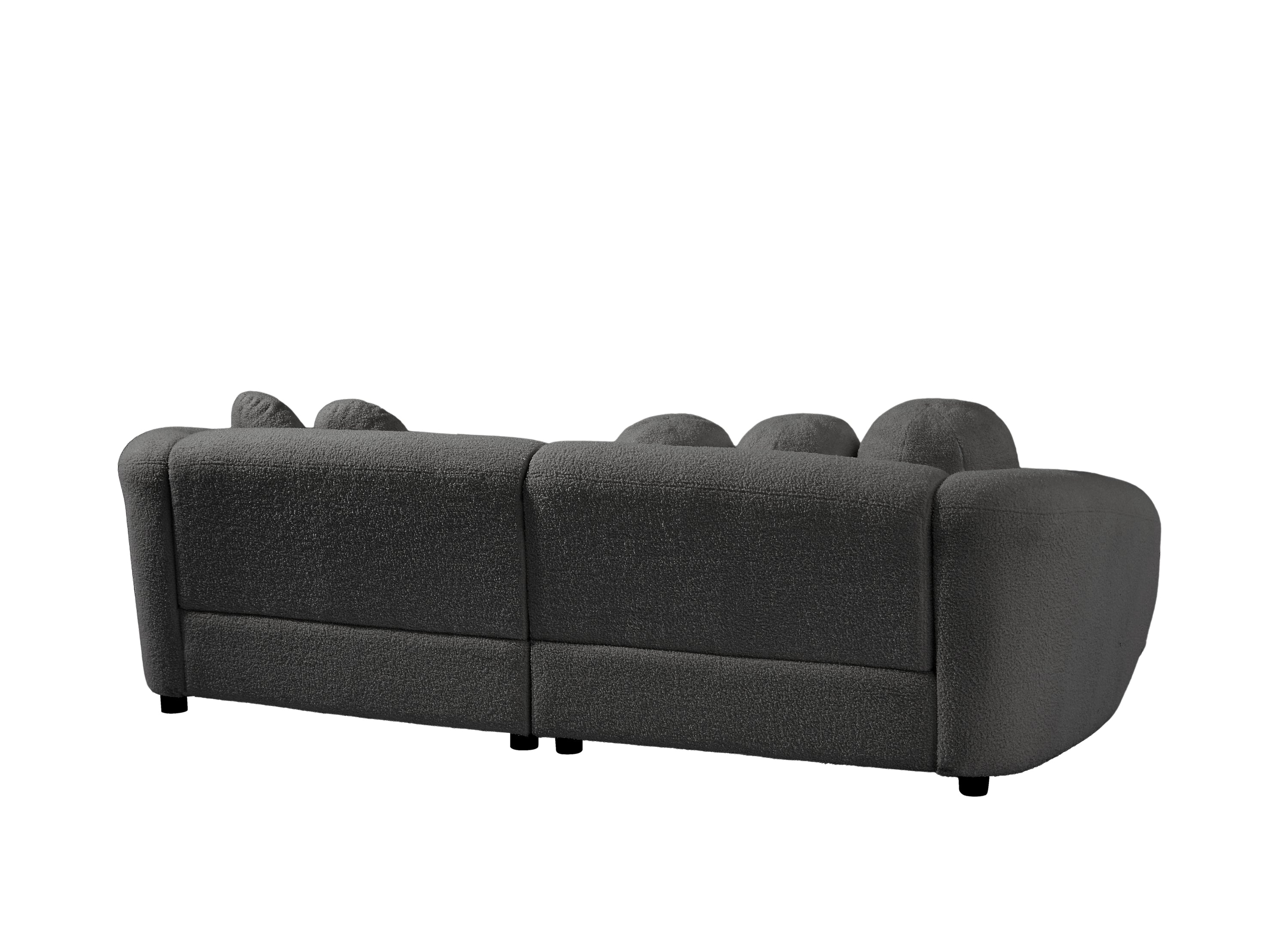 87.7" Modern Curved Sofa, Back Upholstered Couch with 5 Decorative Throw Pillows, Teddy Grey