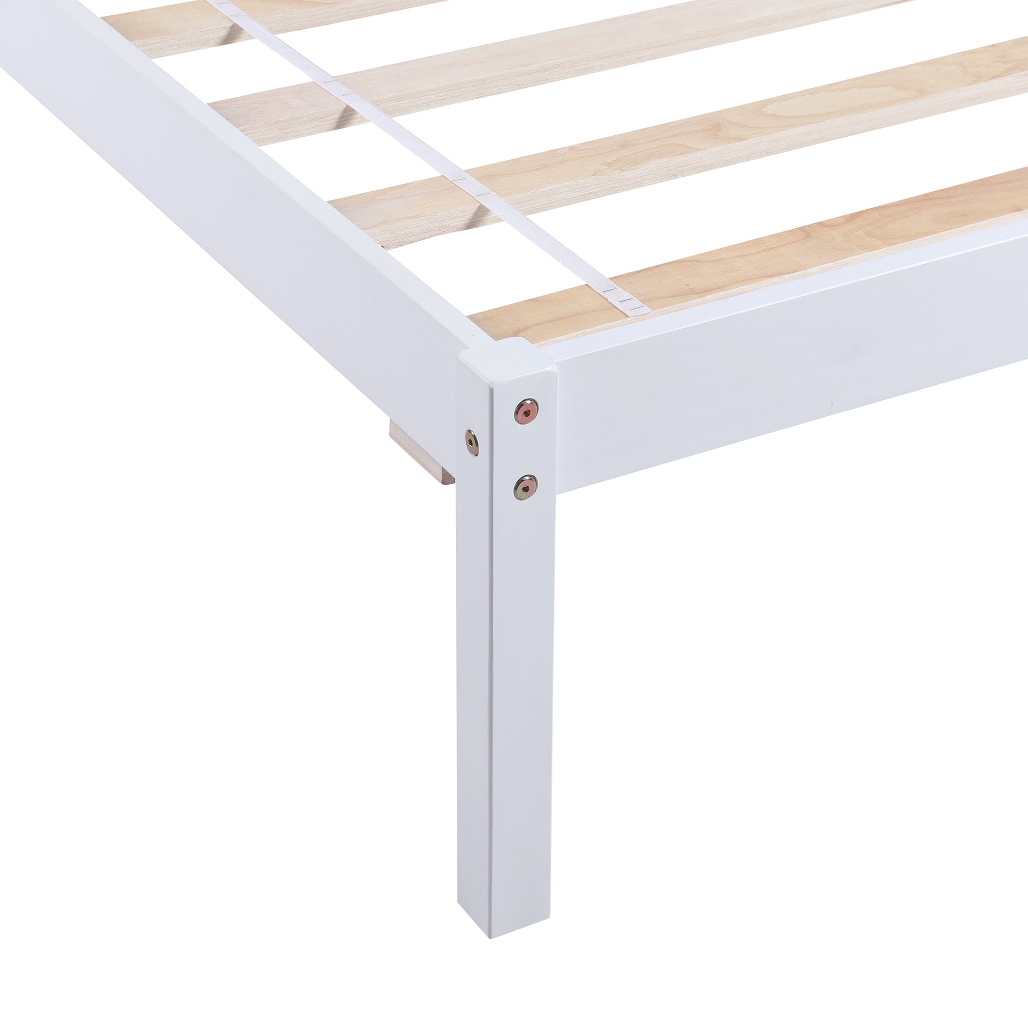 Wood Platform Twin Size Platform Bed with Headboard - White