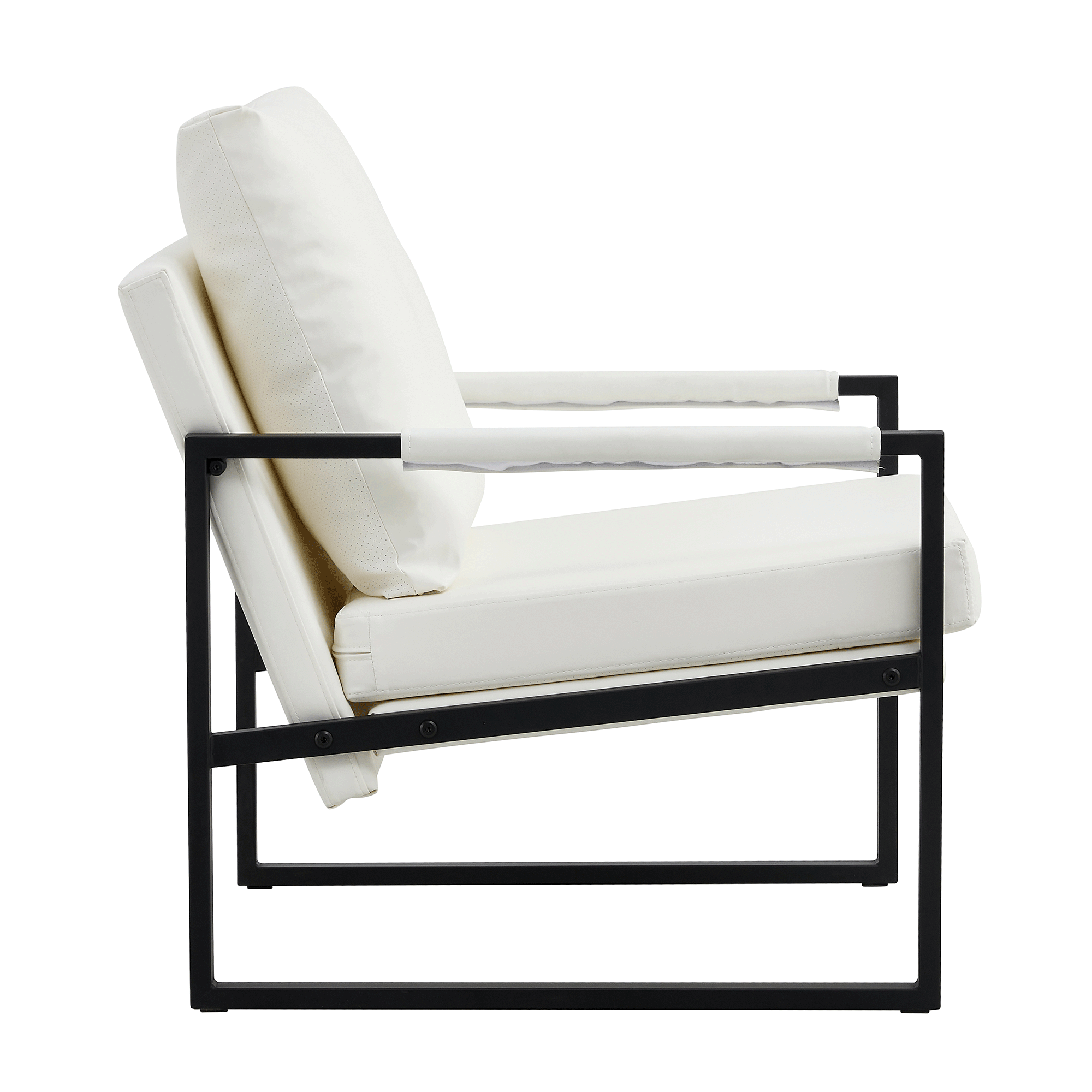 Modern Sofa Chair - White PU Leather + Metal Frame + Foam