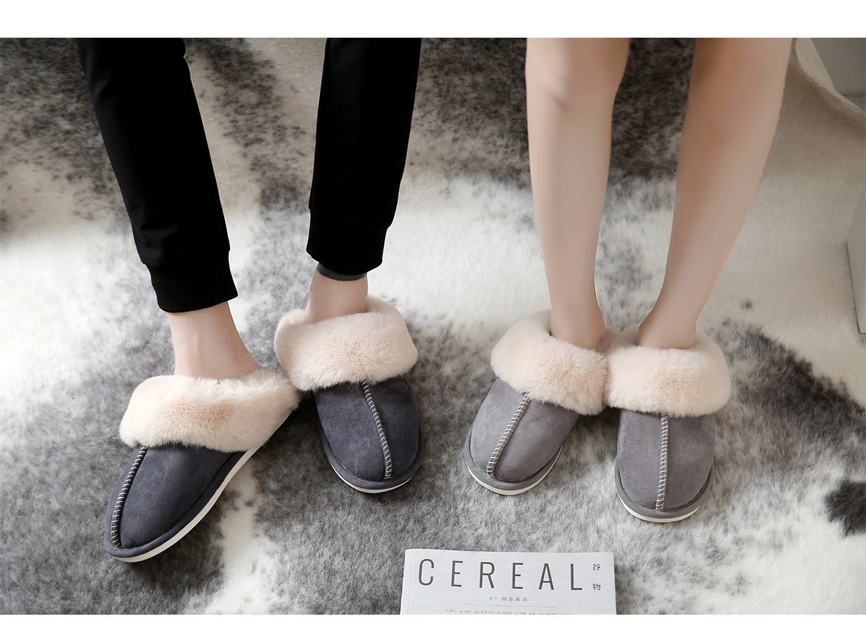 Men-Women Fluffy Cotton Slippers with Soft Faux Fur Leather for Bathroom