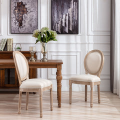 French Style Solid Wood Frame Antique Dining Chair (Set of 2) - Cream