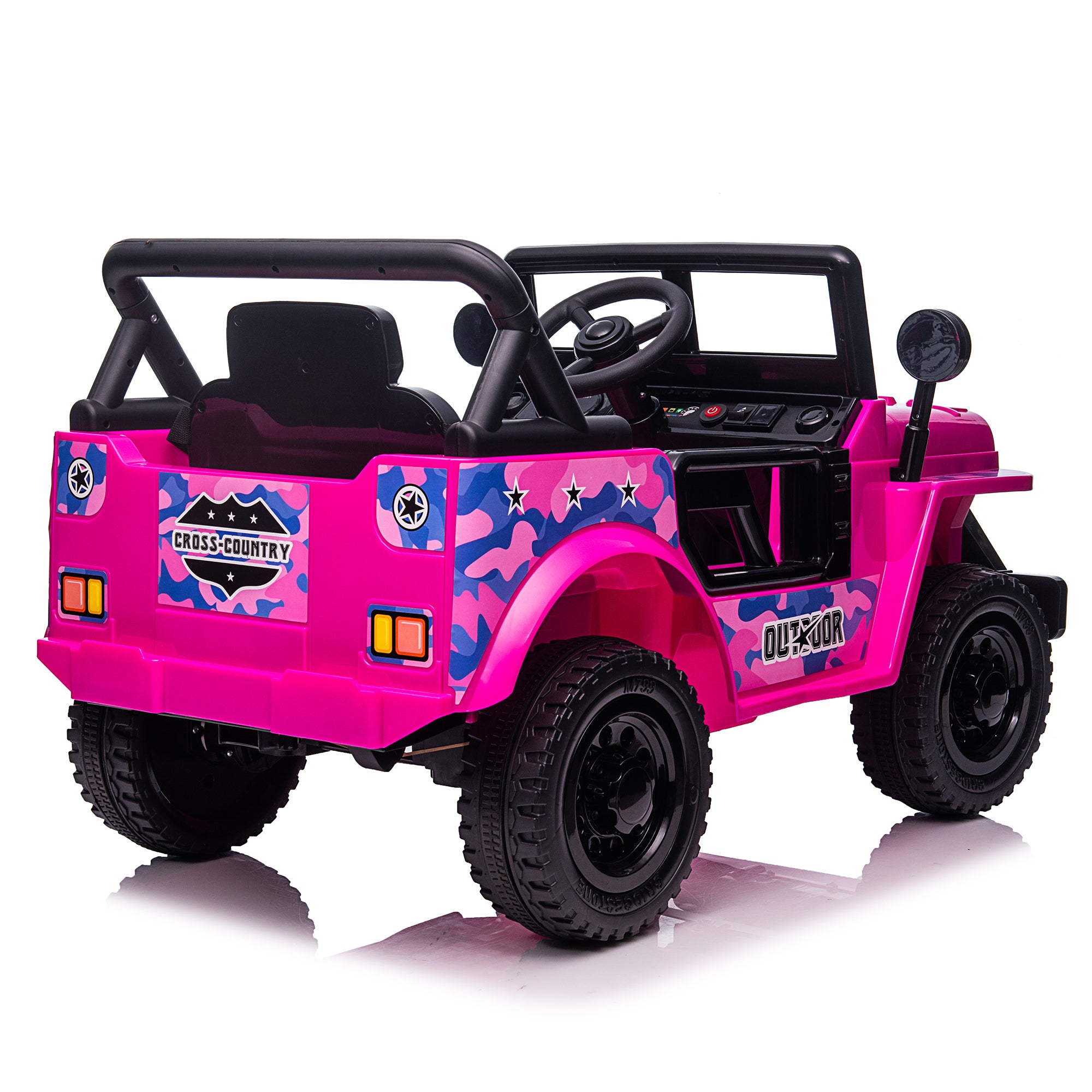 12V Kids Ride On Truck Car, Power Wheels with LED Lights Horn Openable Doors, Electric Vehicle Toy for 3-6 Ages - Pink