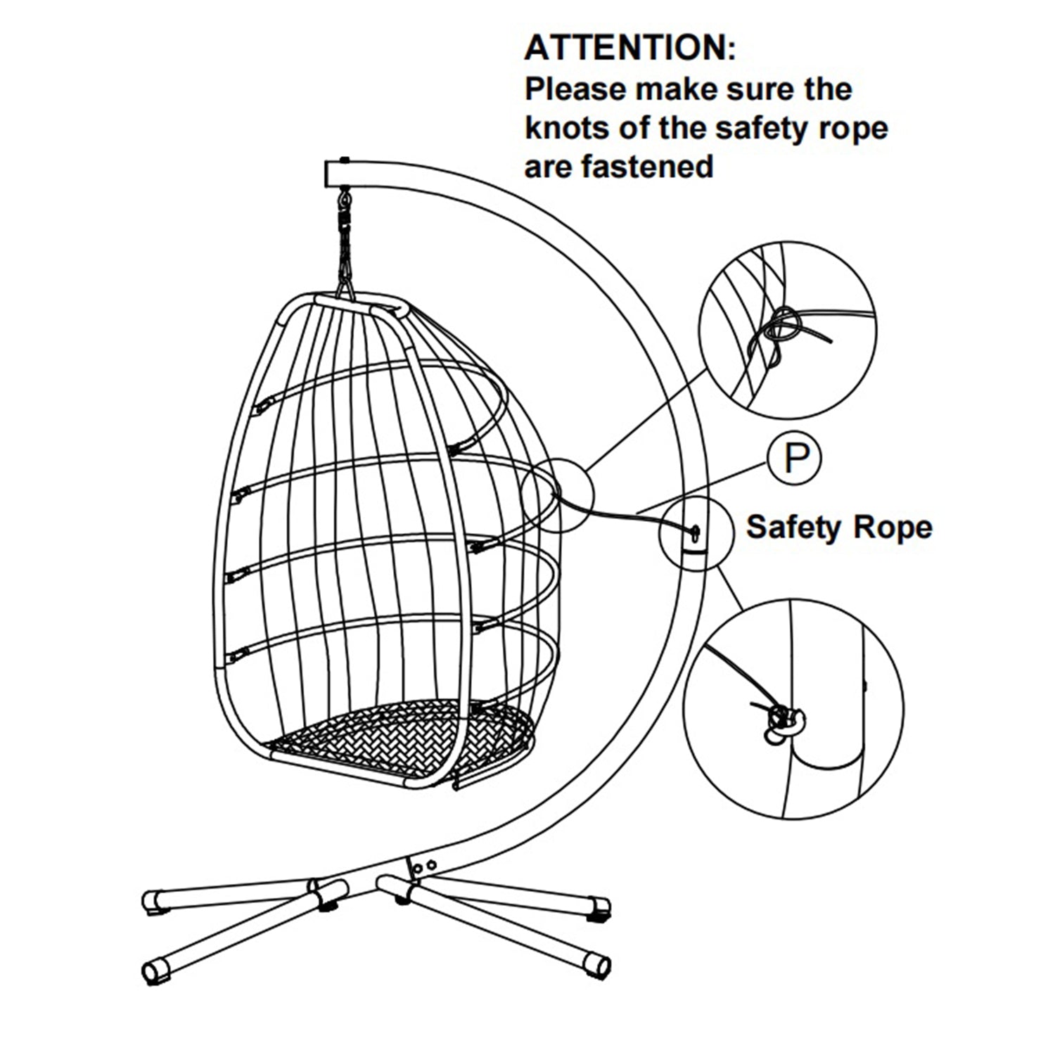 Outdoor Patio Rattan Swing Hammock Egg Chair With C Type Bracket + Cushion And Pillow