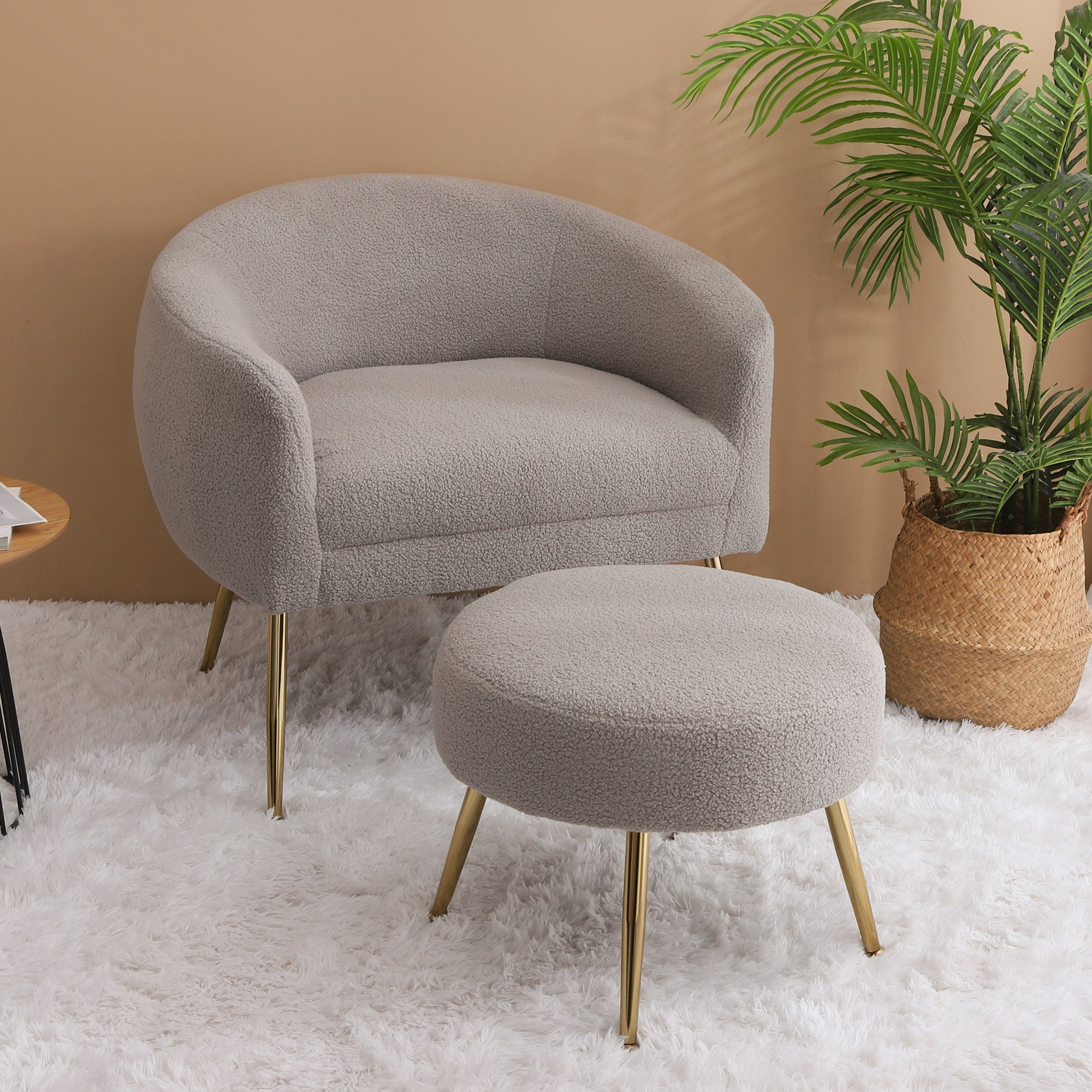 Accent Chair with Ottoman/Gold Legs with Ottoman-Grey