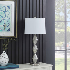 29.5" Modern Geometric Glass Brushed Silver Table Lamp