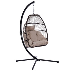 Outdoor Patio Rattan Swing Hammock Egg Chair With C Type Bracket + Cushion And Pillow