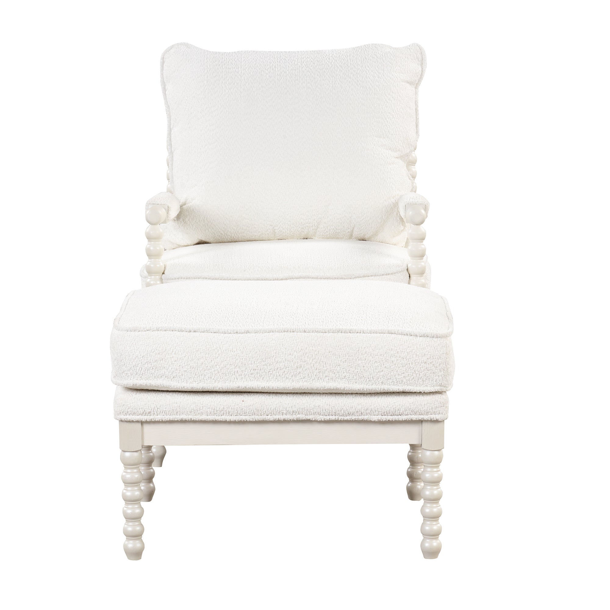 Modern Tufted Velvet Accent Chair with Ottoman - White