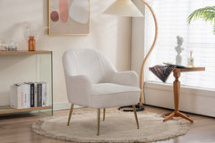 Modern Soft White Teddy Fabric Ergonomics Accent Chair