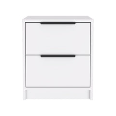 Kaia Nightstand, Two Drawers, Metal Handle - White