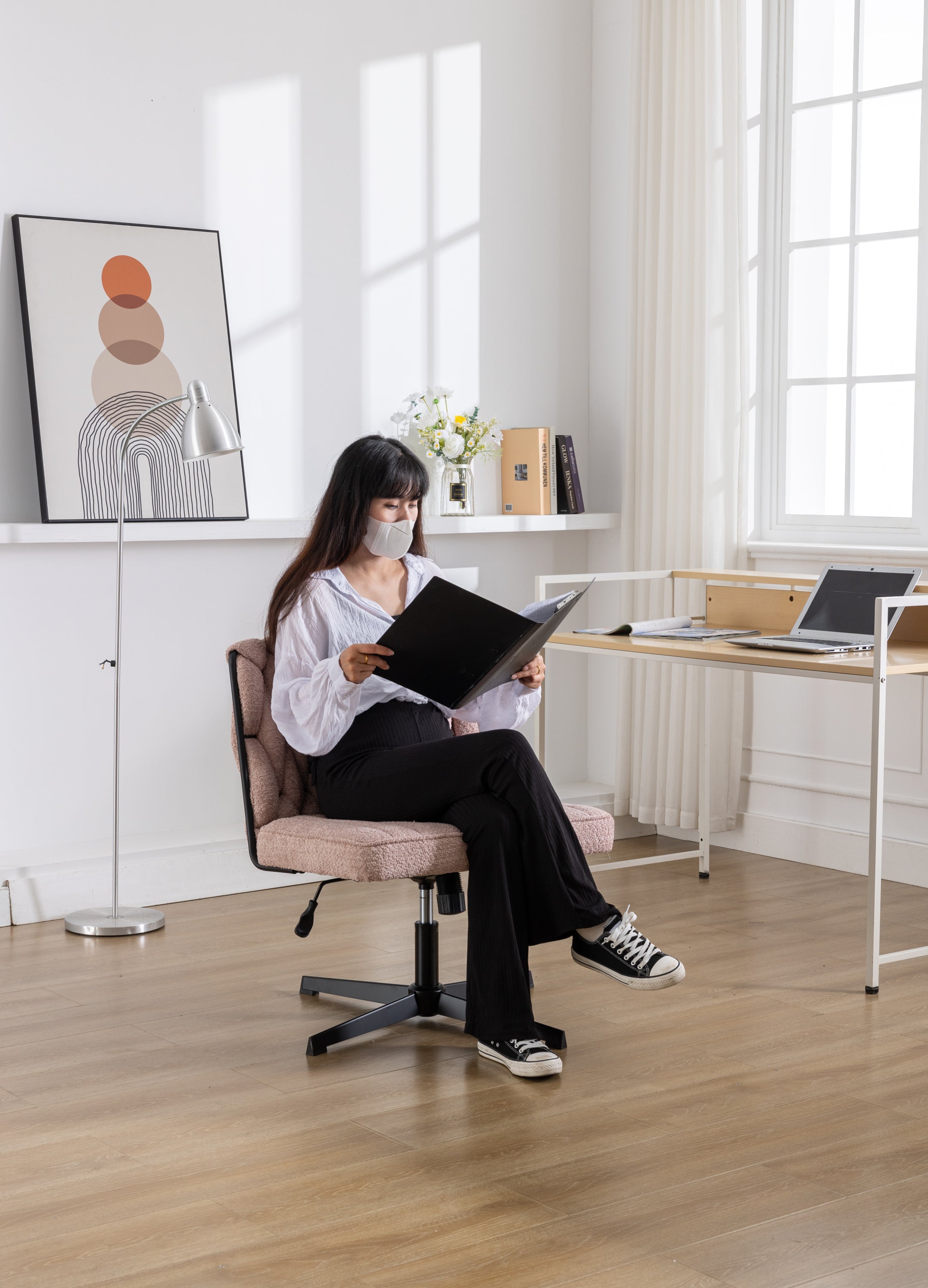 Armless Office Desk Chair No Wheels - Pink