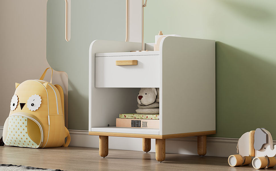 Modern Simple Style White Modern Nightstand, One Drawer Kids Night Stand