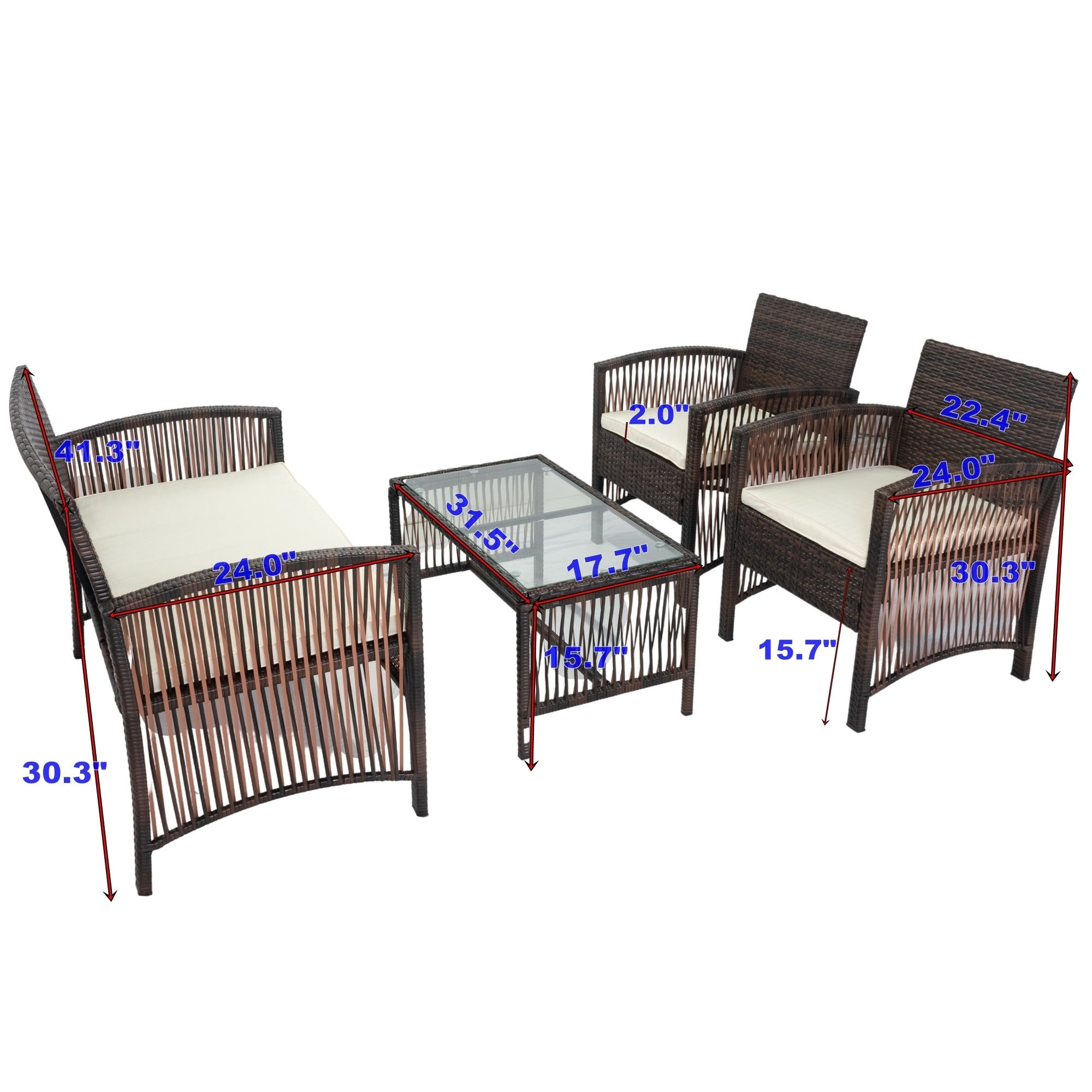 MAICOSY 4pc Outdoor Rattan Patio Garden Furniture Set Wicker Chair Table Cushion