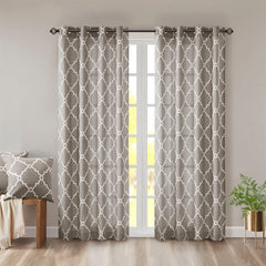 50x108" Fretwork Print Grommet Top Window Curtain Panel - Grey+White (1 panel only)