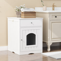 Cat Home Litter Nightstand with Drawer - White