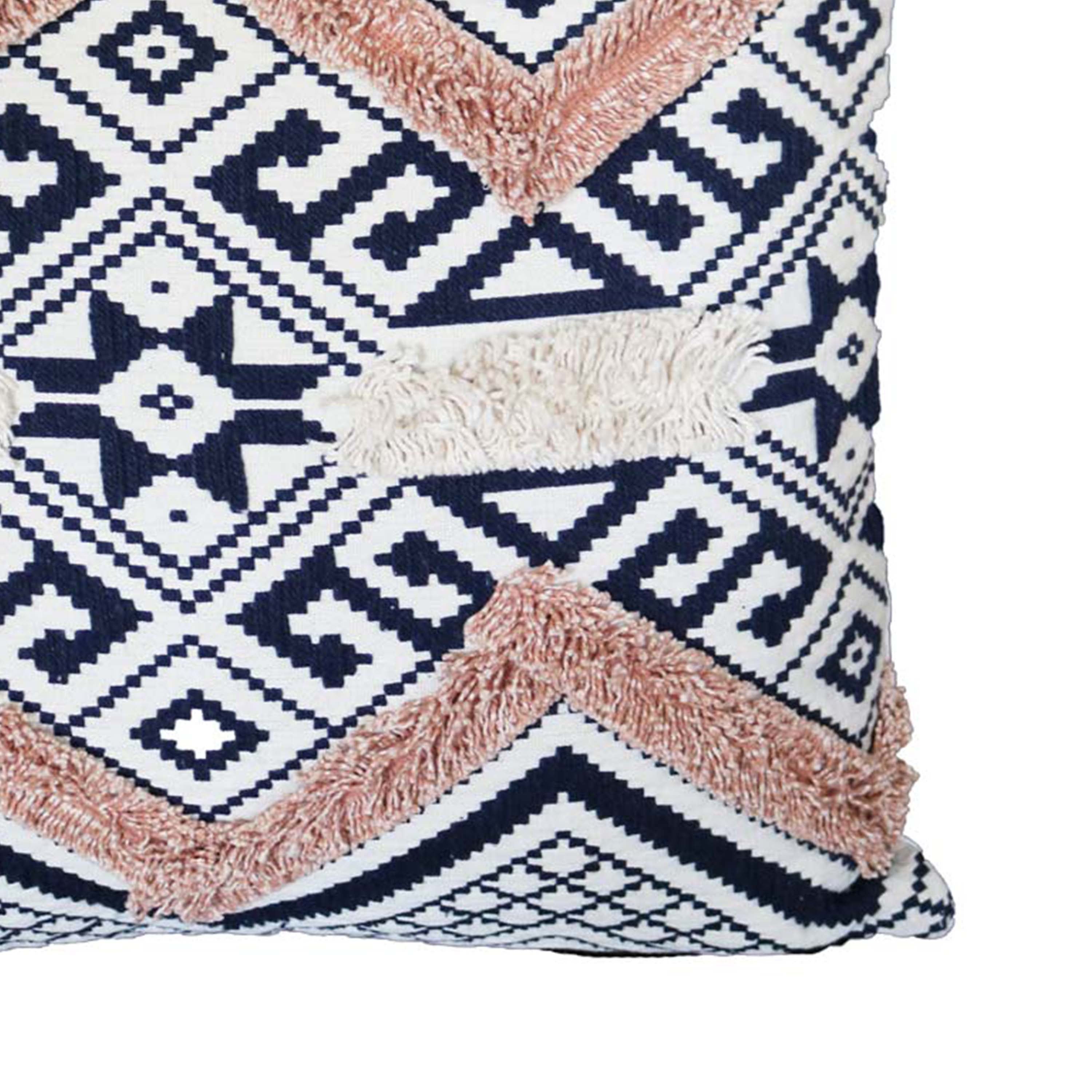 Handcrafted Square Jacquard Cotton Accent Throw Pillow, Geometric Tribal Pattern - White, Black, Beige