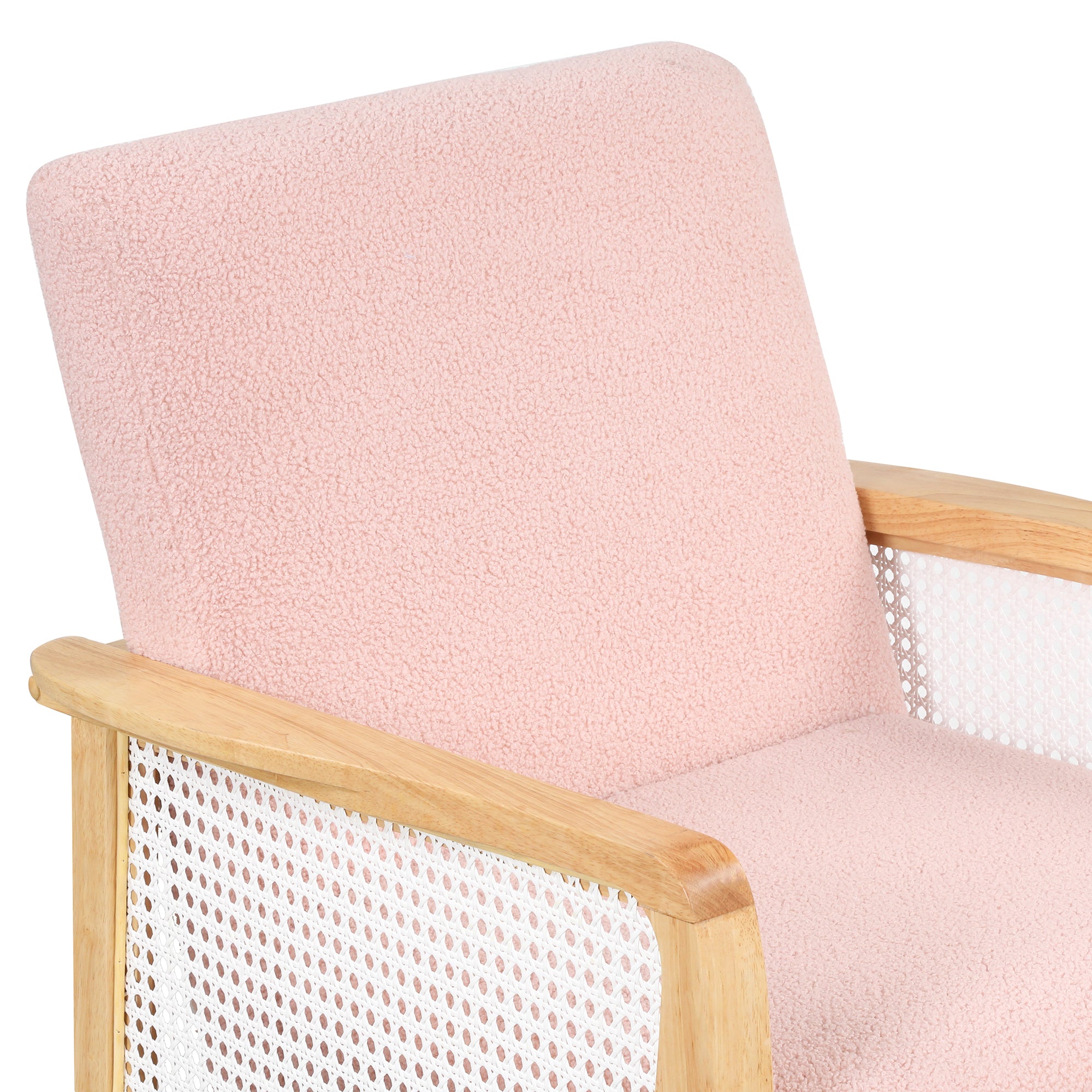 Armchair Rattan Mesh Upholstered Accent Chair, Teddy Short Plush Particle Velvet Armchair