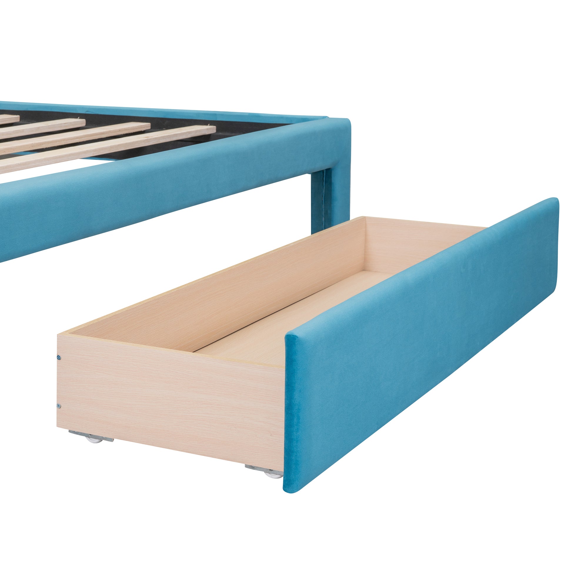 Queen Size Bed Storage with Drawer - Velvet Blue