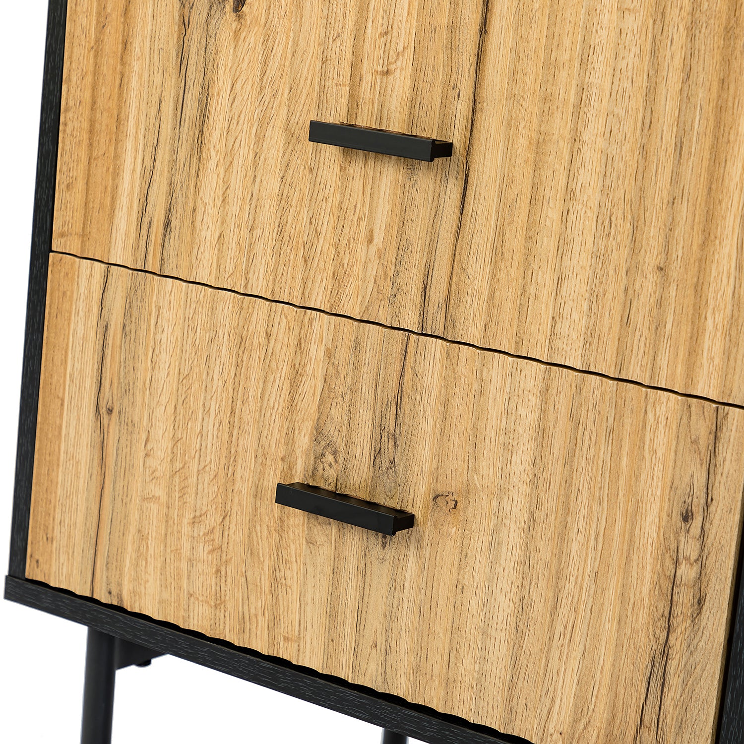 2-Drawer Nightstand - Black Metal & Wood