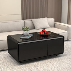 Modern Smart Coffee Table with Built in Fridge, Outlet Protection, Wireless Charging, Mechanical Temperature Control, Power Socket, USB Interface and Ice Water Interface - Black