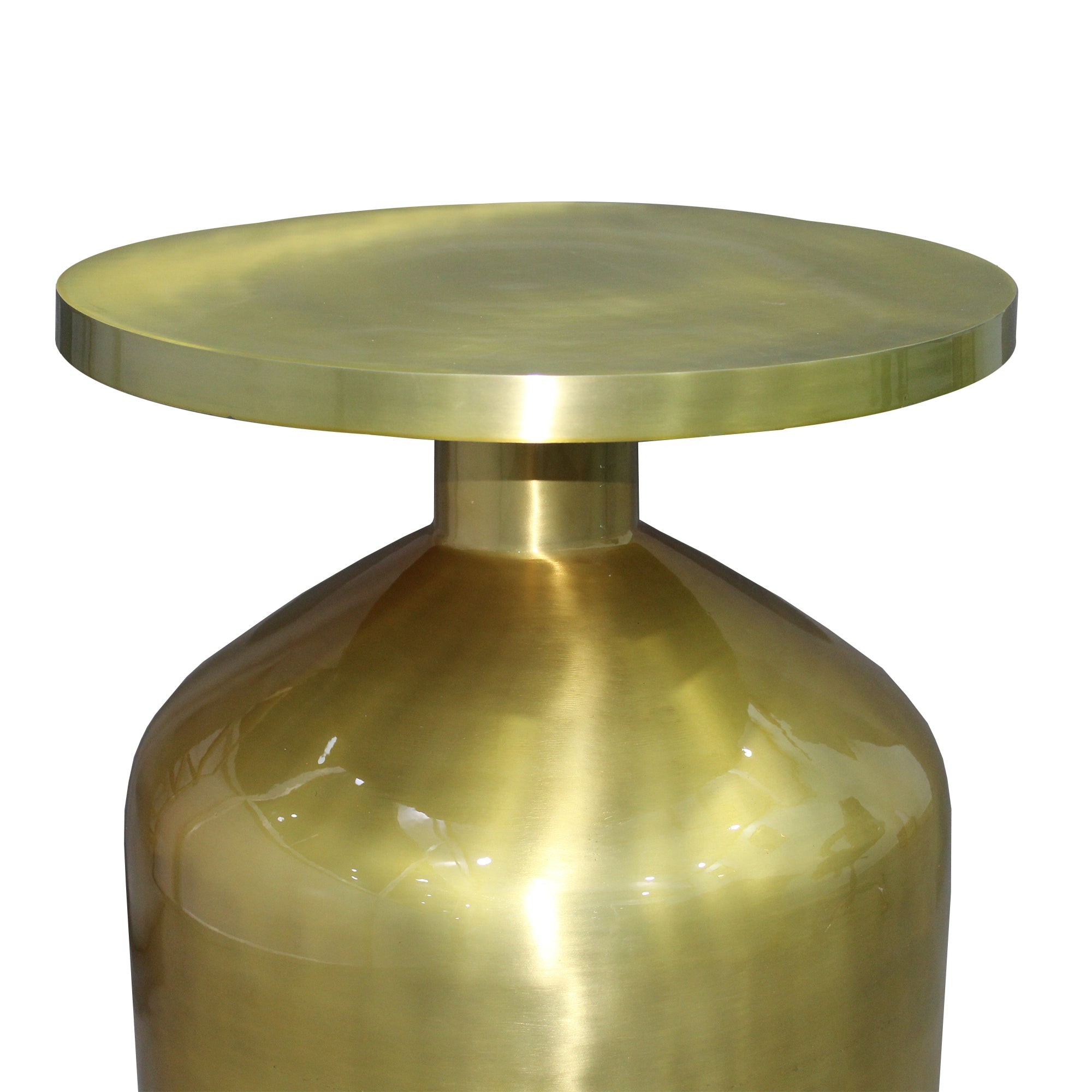 24 Inch Metal Frame End Table with Round Top and Bottle Shape Base - Gold