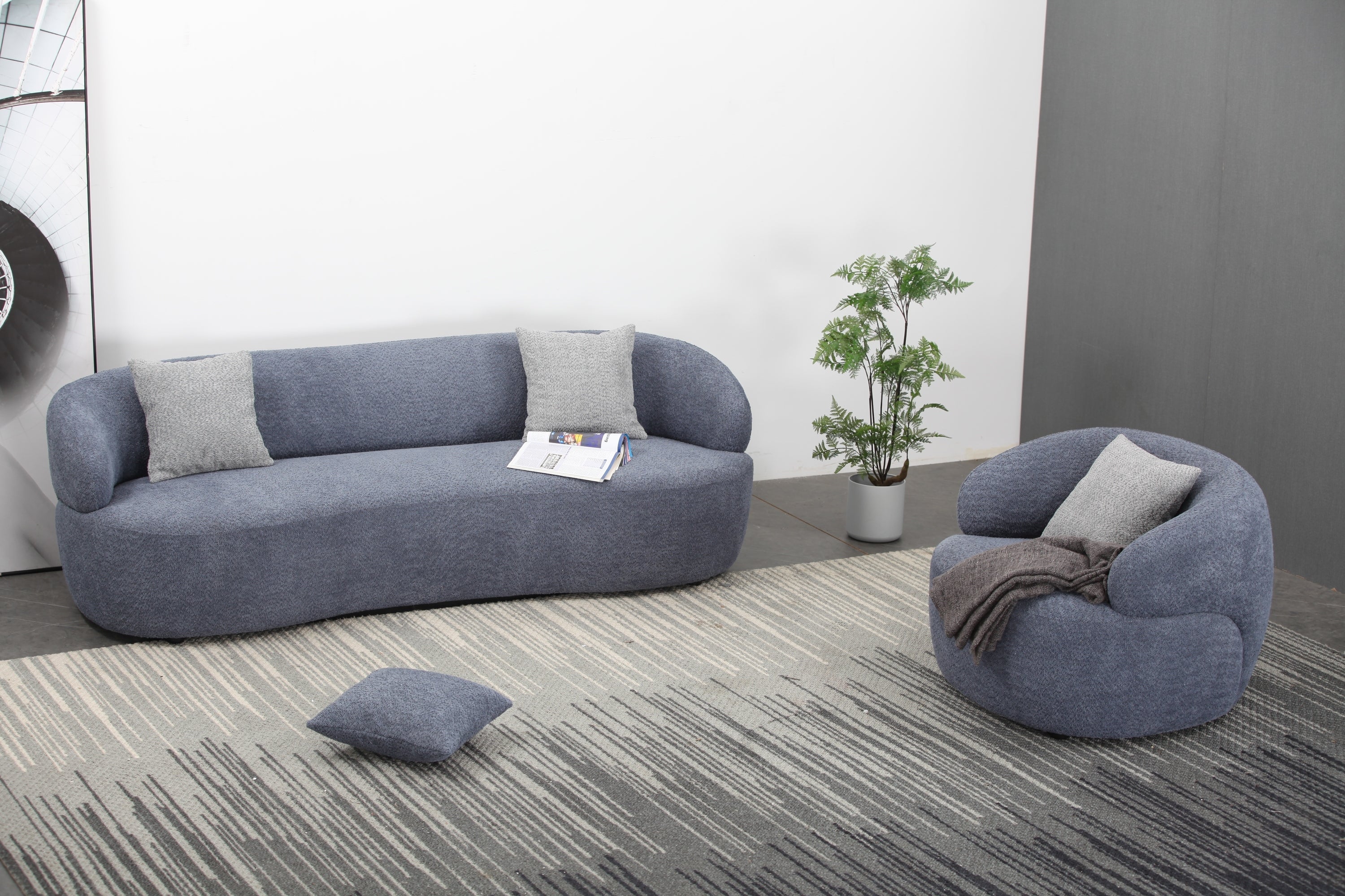 Navy Boucle Sofa