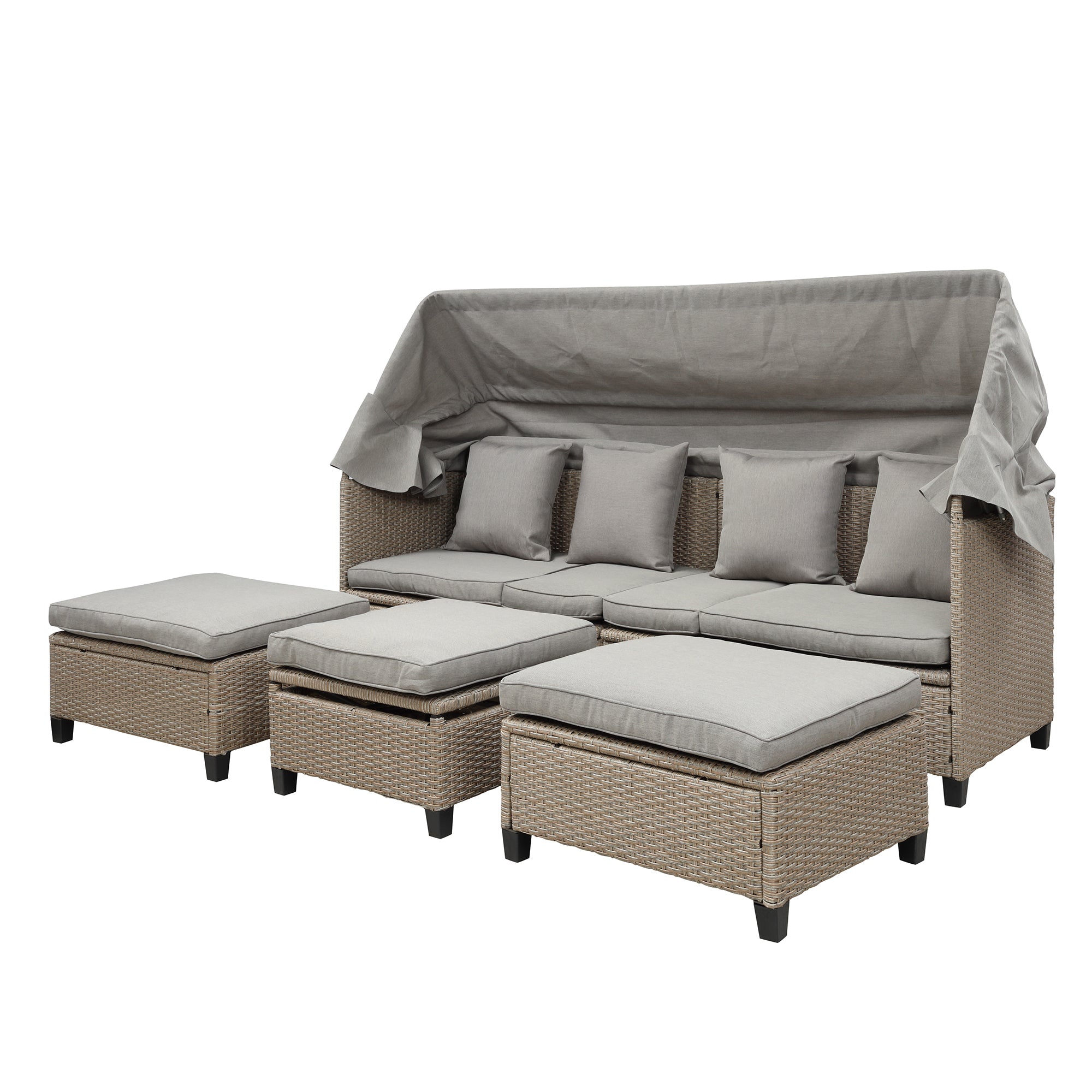 MAICOSY 4pc Patio Furniture Canopy Outdoor Wicker Sofa Sectional Daybed Sunbed