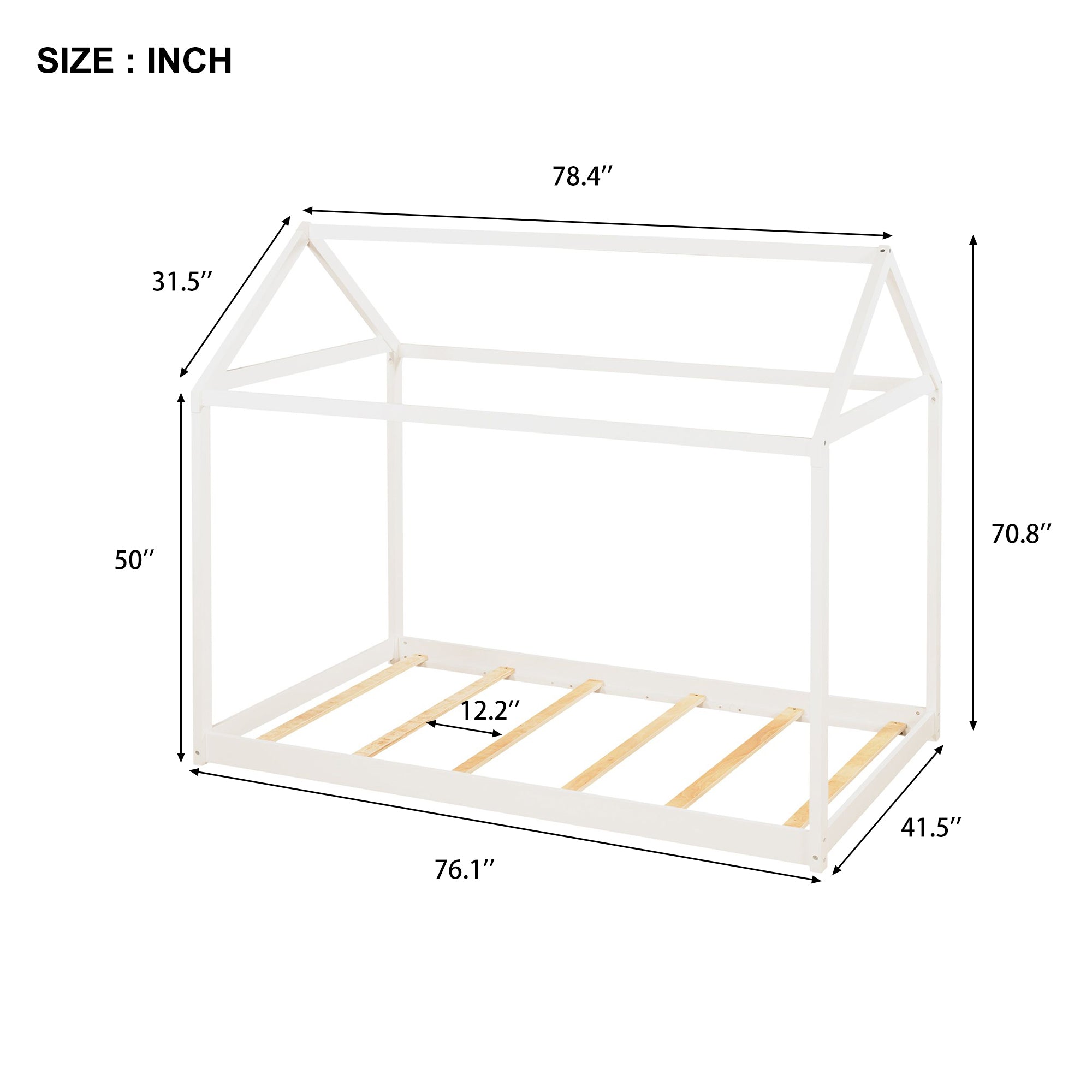 Twin Size Wooden House Bed - White